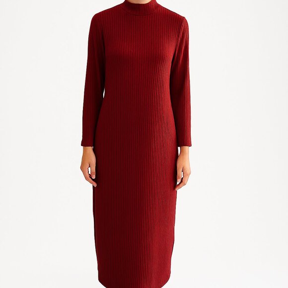 A New Day Ribbed Mock Neck Maxi Dress in Rust - Picture 1 of 10